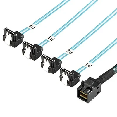 Immagine di YIWENTEC Mini SAS interno HD (host SFF 8643) a 90 gradi 4 SATA (Target) Hard Disk Cable (8643 0,5 M)
