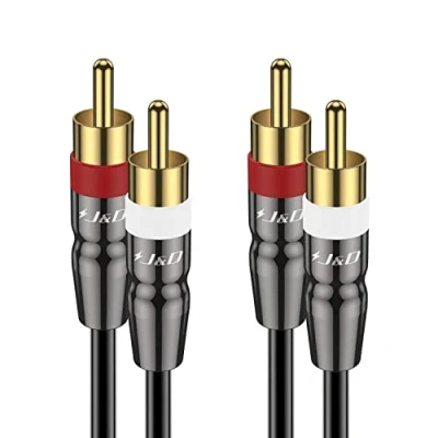 Immagine di J&amp;D Cavo RCA Stereo Audio, da 2 a RCA, Conchiglia in Rame Placcato Oro 2RCA Maschio Audio 0.9 Meter