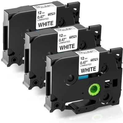 Immagine di Nastro Etichette Fimax Compatibile In sostituzione di Brother P touch TZe 231 12mm 0.47 Nero su Bianco Laminato Tape Cassetta per Ptouch PT H107B H200 H105 H100LB H100R 1000