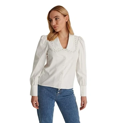 Immagine di NA KD Camicia da Donna con Dettaglio Colletto, Bianco, 34
