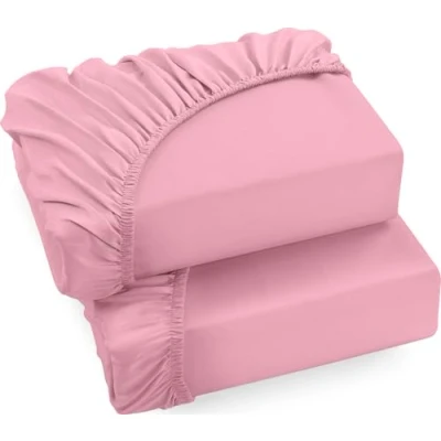 Immagine di Utopia Bedding Set di 2 Lenzuolo con Angoli Una Piazza 90x200cm Rosa Microfibra Spazzolata Sotto Elasticizzato