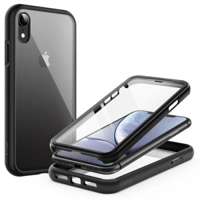Immagine di JETech Cover per iPhone XR 6,1 Pollici con Pellicola Protettiva Antigraffio Integrata, Custodia Telefono Robusta a 360 Gradi Full Body Retro Trasparente (Nero)