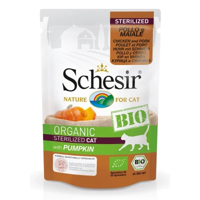 Immagine di Schesir bio Buste 16 x 85 g Umido per gatto Sterilized Pollo e Maiale