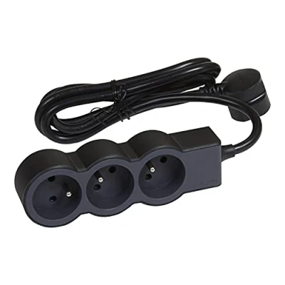 Immagine di Legrand 049472 Estensore extra multisocket Piastra con 3 prese di terra cavo da 1,5 m, colore nero e grigio scuro