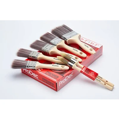Immagine di ProDec Set di 7 pennelli sintetici Premier Trade per una finitura liscia con emulsione, lucidatura, vernici satinate su pareti, soffitti, legno, metallo, 2 x 1,5, 2, 1 7,6 cm + a