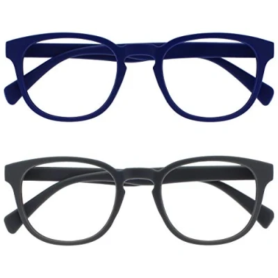 Immagine di OPULIZE Pop 2 Pacco Retrò Giro Blu Opaco Liscio Grigio Uomo Donna Occhiali Da Lettura Cerniere Molla RR2 37 +1,00