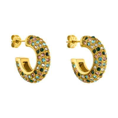Immagine di PURELEI® Orecchini Colorful Glitter, a cerchio da donna in acciaio inossidabile, Cerchi con pietre preziose colorate, Diametro 20 mm e spessore 5,5 mm, Regalo per (Oro)