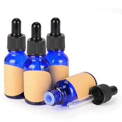 Immagine di stonylab 15 ml (0,5 oz) 4 Pack Flaconi Contagocce in Vetro, Blu Flacone Vetro Vuoto con Affusolato, Tappo Interno e Etichetta per Oli Essenziali, Fragranze Aromaterapia