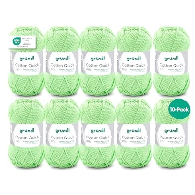 Immagine di Gründl Cotton Quick Uni, 10 gomitoli (Filato colorato in 100%, Certificato Oeko Tex, 50 g / 125 m, Dimensioni ago: 3 4, x g), Kiwi, Cotone, 31 32 7.5 cm, 1250 unità