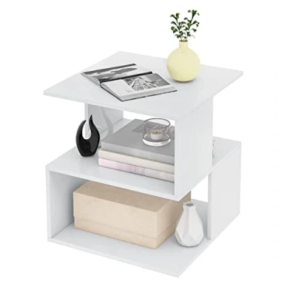 Immagine di EUGAD Comodino per Camera da Letto in Legno, Tavolino Bianco Design Moderno, Mobiletto Salvaspazio Soggiorno, Piccola Libreria a 2 Ripiani, 40x40x43,5cm, 0166ZZ