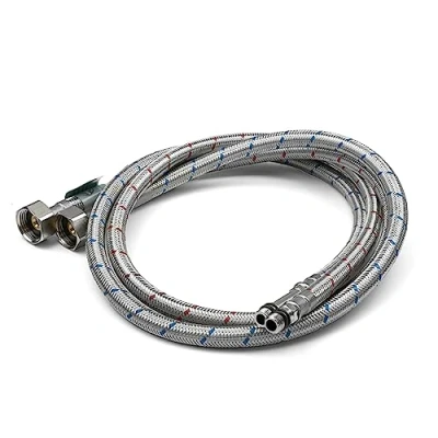Immagine di Xcel Home 2 connettori flessibili per rubinetto M10 x 1/2 (1000 mm), 10 lunghezze, coppia di tubi BSP cucina/lavabo monoblocco, in acciaio inox intrecciato