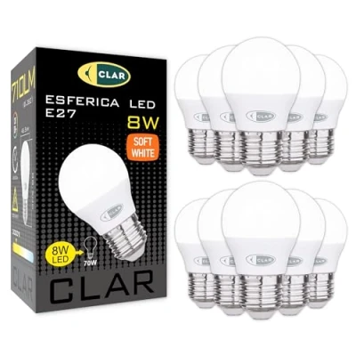 Immagine di CLAR Lampadine LED E27 Luce Calda, Lampadina E27, Piccola, Lampade 3000K, 8W (Pack 10)