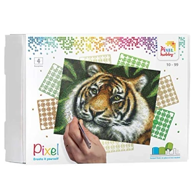 Immagine di Pixel P090028 Tigre da Regalo a Mosaico per Bambini, Immagine Grande Circa 20,3 x 25,4 cm, Semplice Sistema innesto con sassolini in bioplastica, Senza Stirare e incollare
