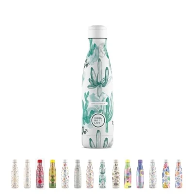 Immagine di Cool Bottles Borraccia Termica 500 ml Watercolor Cactus x Lara Costafreda Bottiglia d&#039;Acqua in Acciaio Inox Bevande Fredde per 36 ore e Calde 18 Finitura con Stampa 3D Senza BPA