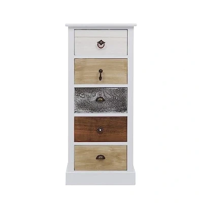Immagine di Rebecca Mobili Cassettiera bianca marrone grigia, como piccolo, con 5 cassetti, legno paulownia, stile retro, per arredamento camera ingresso Misure: 84 x 37 27 cm (HxLxP) Art. RE4157