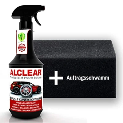 Immagine di ALCLEAR 721RK lucidante per pneumatici auto e cura della plastica, gomma, finitura satinata, 1.000 ml, con spugna applicazione, nero