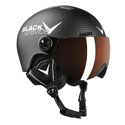 Immagine di BLACK CREVICE Casco da sci per bambini Leogang I con visiera stile pilota in diversi colori snowboard unisex (48 52, Nero Carbone Opaco/Bianco)