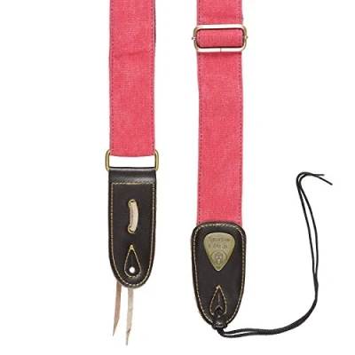 Immagine di Spartan Music Tracolla per chitarra acustica/elettrica e basso, in pelle cotone, regolabile, 1,5 m, vari colori disponibili, Rosso
