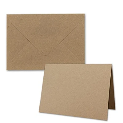 Immagine di Set di 20 biglietti pieghevoli con buste più grandi formato DIN B6, in carta kraft marrone,