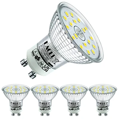 Immagine di EACLL Lampadine LED GU10 4.9W Equivalente a Alogena 75W, Pacco da 4, 585lm 6000K Bianco Freddo, Faretti AC 230V senza Sfarfallio, Angolo Fascio 120 Spot, Non Dimmerabile corta Riflettore Lampade
