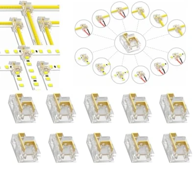 Immagine di YUTOKEER connettori per strisce LED senza saldatura, 2 poli, 8 mm, COB/SMD, 12 tipi di collegamento, forma a L e T, cavi strisce, trasparenti, confezione da 10 pezzi