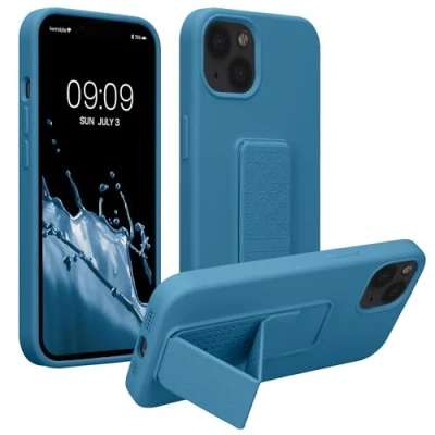 Immagine di kwmobile 1x Custodia Compatibile con Apple iPhone 13 Cover Supporto Dita Back Case per Smartphone Protezione Gommata blu indaco