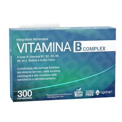 Immagine di vitamina B Complex Alto Dosaggio 300 microcompresse di + PABA, Confezione Tascabile. Complesso B, B1, B2, B3, B5, B6 con B12 e Acido Folico. Vitamine Biotina. Agocap