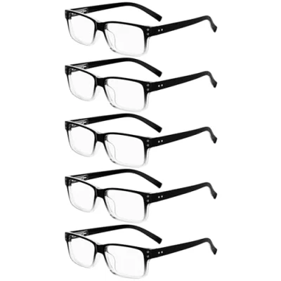 Immagine di Eyekepper 5 Paia Occhiali da Lettura per Uomini Donne Montatura Plastica Cerniere a Molla (Nero/Trasparente, +0.00)