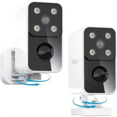 Immagine di ieGeek Rotazione 180 Gradi Telecamera Wi Fi Esterno Senza Fili, Videocamera Batteria Interno con Visione Notturna a Colori, Rilevazione di Movimento PIR, Allarme, Audio 2 Vie, S3 Bianco Pezzi