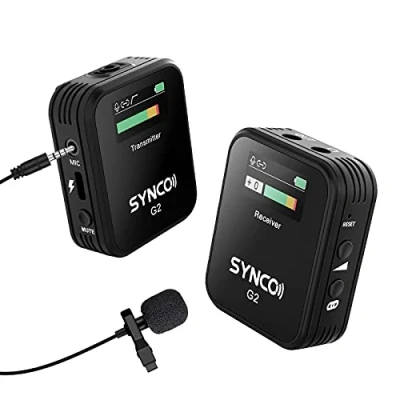 Immagine di SYNCO G2 A1 Lavalier Microfono senza fili, con sistema fino a 70 m, per fotocamera DSLR, videocamera, smartphone, Gopro PC, laptop, interviste, riunioni online e corsi di streaming video