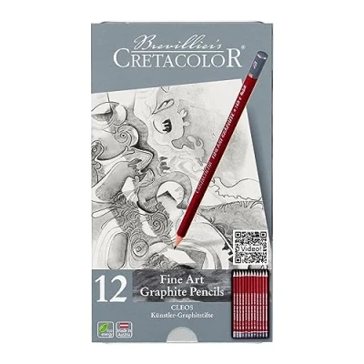 Immagine di CRETACOLOR CLEOS Fine Art Graphite, matite di grafite infrangibili, 12 pezzi, legno cedro, design esagonale, diverse gradazioni, adatto a scuola e casa
