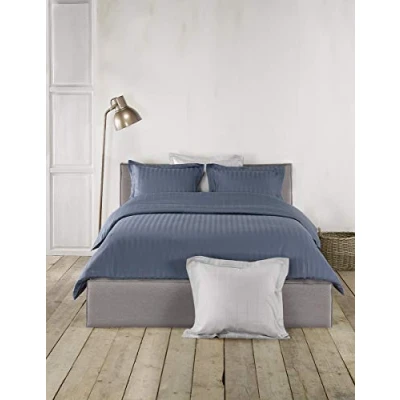 Immagine di De Witte Lietaer Zygo Indigo Parure Copripiumino con 1 Federa per Cuscino, Volant, in Cotone Pettinato, Blu, 140 x 220 cm