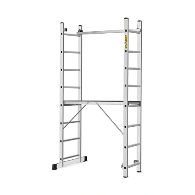 Immagine di DRABEST Ponteggio in Alluminio BASIC 2x8 Mini con Piattaforma di Lavoro 33x114 cm a Torre Durevole, Robusto e Leggero 46x161x14