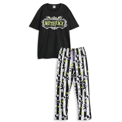 Immagine di Vanilla Underground Beetlejuice Set Pigiama Nero da Uomo a Maniche Corte e Gamba Lunga con Logo Indumenti Notte del Film Classico
