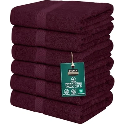 Immagine di Utopia Towels Set di 6 asciugamani da bagno, 100% cotone filato ad anello (61 x 122 cm), medi, leggeri e altamente assorbenti, asciugatura rapida, alta qualità per hotel, spa bagno