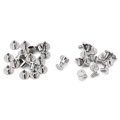Immagine di 20Pz Poste a vite piatte in ottone Rivetti Viti Dado testa piatta resistente per chiodi Forniture riparazioni artigianali pelle Argento(6.5mm)