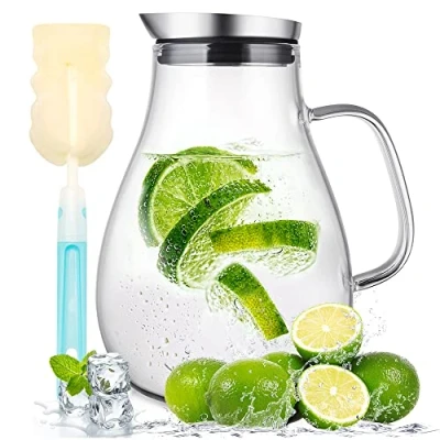 Immagine di susteas caraffa in vetro da 2 litri con coperchio e beccuccio, per acqua, brocca tè ghiacciata, bevande casa/tè ghiacciato/latte/caffè/vino di servizio