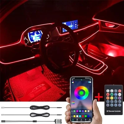 Immagine di TABEN Kit Luce Atmosfera per Auto Sincronizzazione Musicale RGB Multicolore 16 Milioni di Colori 3 Metri Illuminazione Ambientale USB in Fibra Ottica, Telecomando RF e Controllo App Bluetooth 12V