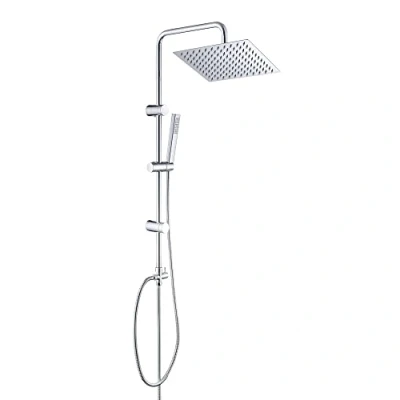 Immagine di Görbach Colonna Doccia idromassaggio Acciaio Inox Senza Miscelatore Fori Muro Regolabili Asta Saliscendi Gruppo a Con Soffione e Doccetta 25 * Quadrato