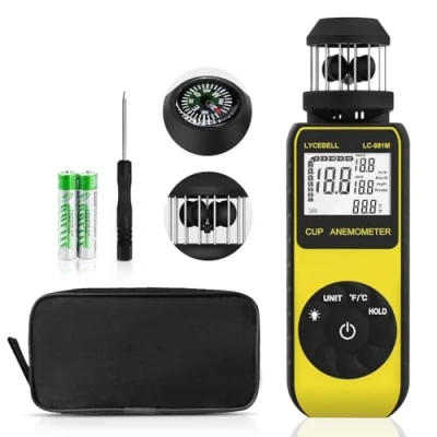 Immagine di Anemometro portatile LC 881M Misuratore di velocità del vento Misura la velocità/temperatura con bussola, Direzioni a 360 tazza