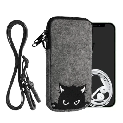 Immagine di kwmobile Custodia in Feltro con Zip per Smartphone Portacellulare a Tracolla Porta Cellulare da Collo Universale Cover Borsa Telefono