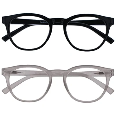 Immagine di OPULIZE Blu Lesebrille Blaulichtfilter 2er Pack Cool Rund Rahmen Federscharniere Verbessern Den Schlaf Computer Gaming Entspiegelt Schwarz Eis Herren Damen BB5 1C +2.00