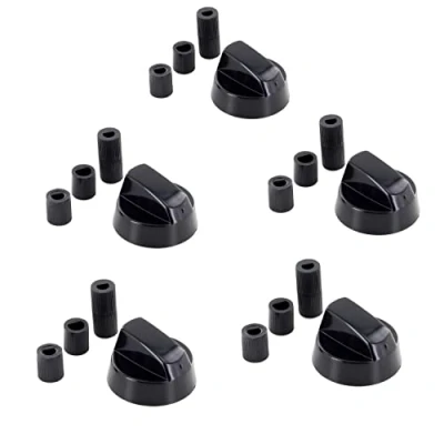 Immagine di DL pro Set di 5 manopole universali Ø 42 mm, girevoli con adattatori da 6 mm e 8 per quasi tutti i fornelli, fornelli a gas (nero)