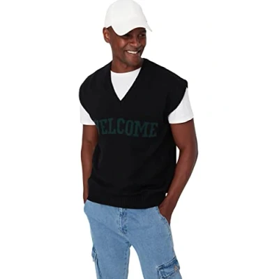 Immagine di Trendyol Gilet Maglione Tessuto Scollo A V Standard Oversize Uomo, Black, S