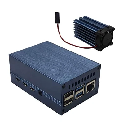 Immagine di ZkeeShop Custodia in Alluminio con colonna di raffreddamento e ventola Compatibile per Raspberry Pi 4 Model B (Non Include Board) (blu)