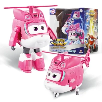 Immagine di Super Wings Transformer aeroplano Supercharged Dizzy, altezza circa 12,7 cm, bambola per bambini, giocattolo e figura robotica bambini bambine a partire da 3 anni
