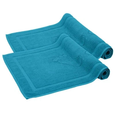 Immagine di Komfortec Set di 2 tappetini da bagno in spugna, lavabili, 800 g/m² e 100% cotone, assorbenti ad asciugatura rapida, 50 x 80 cm, Turchese
