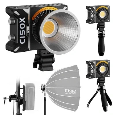 Immagine di SIRUI Super Lampadine C150X Combo 150W LED Video Light, COB Fotografia Portatile Fotocamera Luce Bicolore 2800K 6500K con App Bluetooth Controllo Luminosità Adattatore Bowens Riflettore Illuminazione