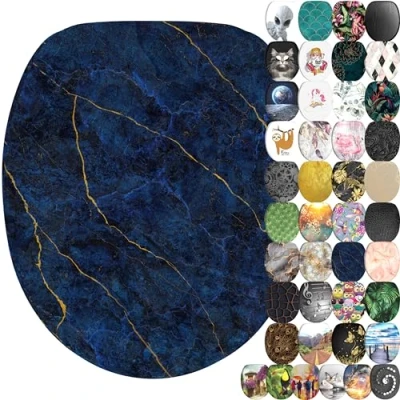 Immagine di Sanilo Sedile WC con chiusura ammortizzata, grande scelta di belli copriwater da legno robusto e alta qualità (Marmo Blu scuro)