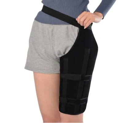 Immagine di Manicotto di compressione per coscia con tutore anca Supporto gambe avvolgente regolabile artrite e dolore al nervo sciatico, 1 pezzo (M)